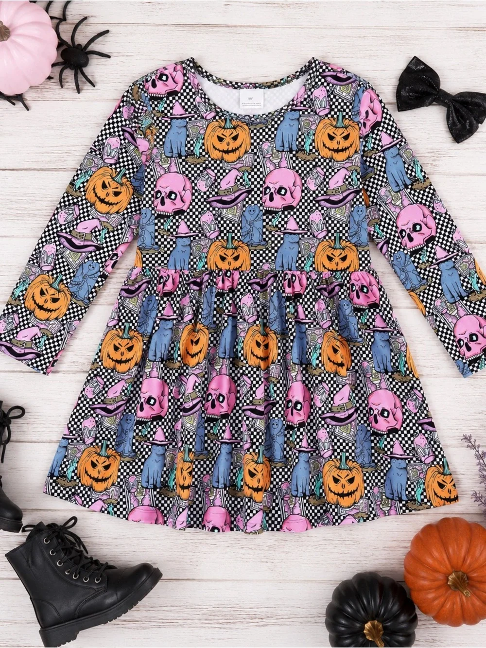 Halloween Ghost Pumpkin Disco Skater Long Sleeve Dress Boutique Girls 4t 4‎ 4Y
